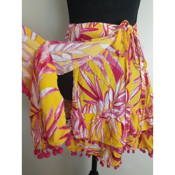 Lovers + Friends Mini Wrap Skirt Sz S Tropical Yellow Pink SOLD ON EBAY - Picture 4 of 9